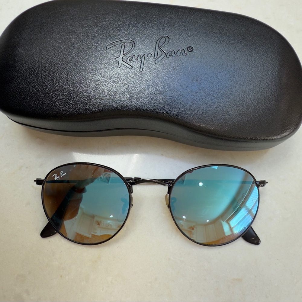 Ray-Ban Black Frame with Reflective Blue Lenses
